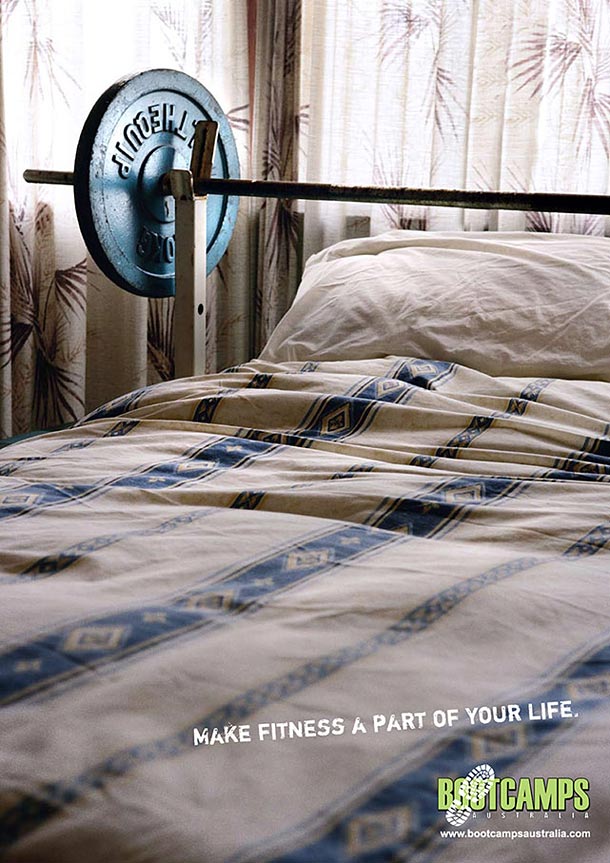 yoga fitness ads bootcamps bed1 35 Creative Fitness Ads To Encourage You 