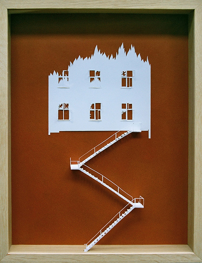 15 fire escape unable to escape fire 11 25 Striking Framed Papercuts by Peter Callesen