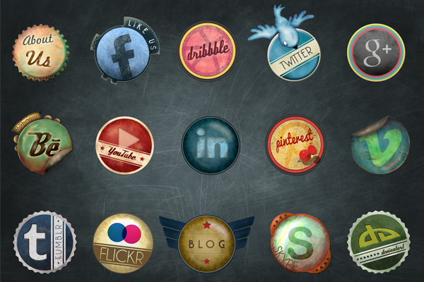 Vintage-Social-Media-Badge-Set